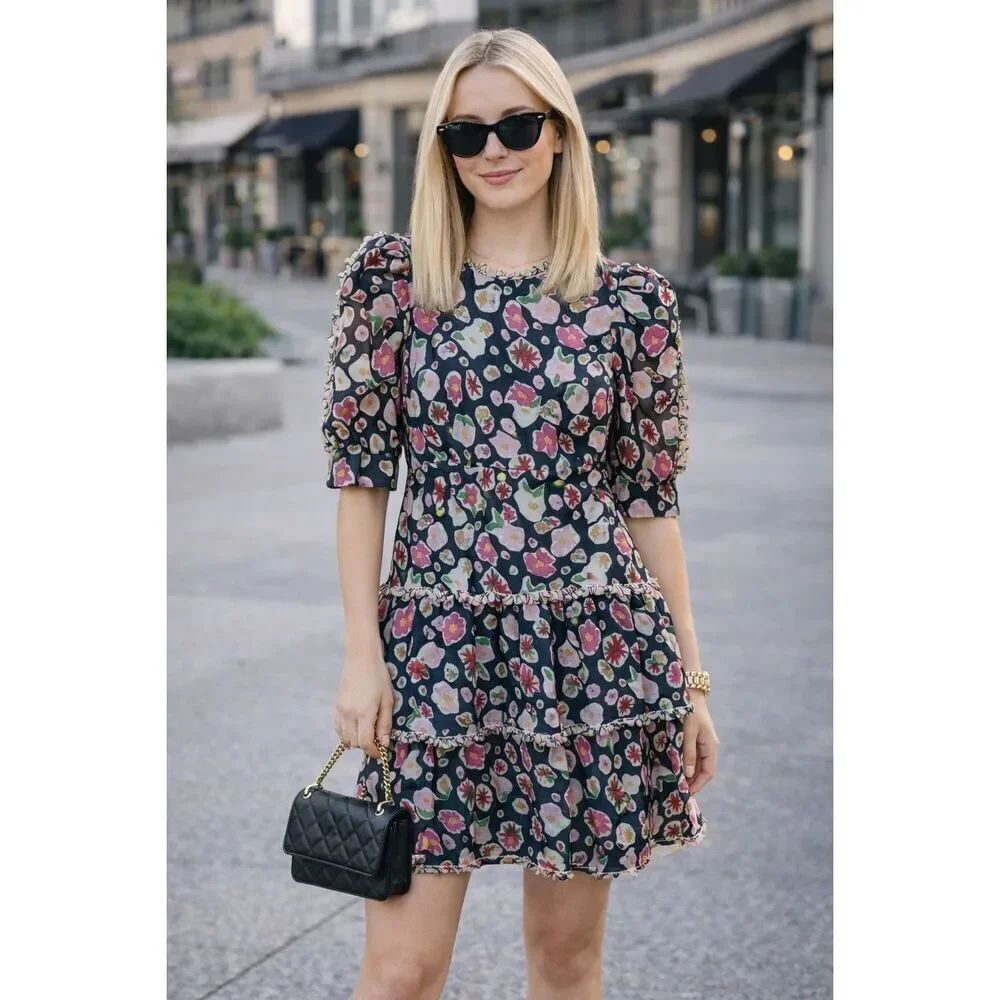 NWOT Celia B tieredβsilk blend dress, XS, $425